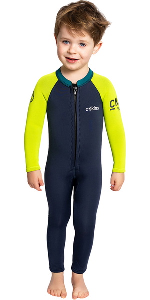 2026 C-Skins Nuwave C-Kid Front Zip Wetsuit C-NBA32ST - Bluestone / Lime